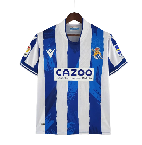 Camisa Real Sociedad I 22/23 Macron - Branco e Azul