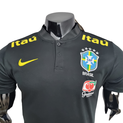 Camisa Brasil Polo Gola Baixa Preta - Masculina