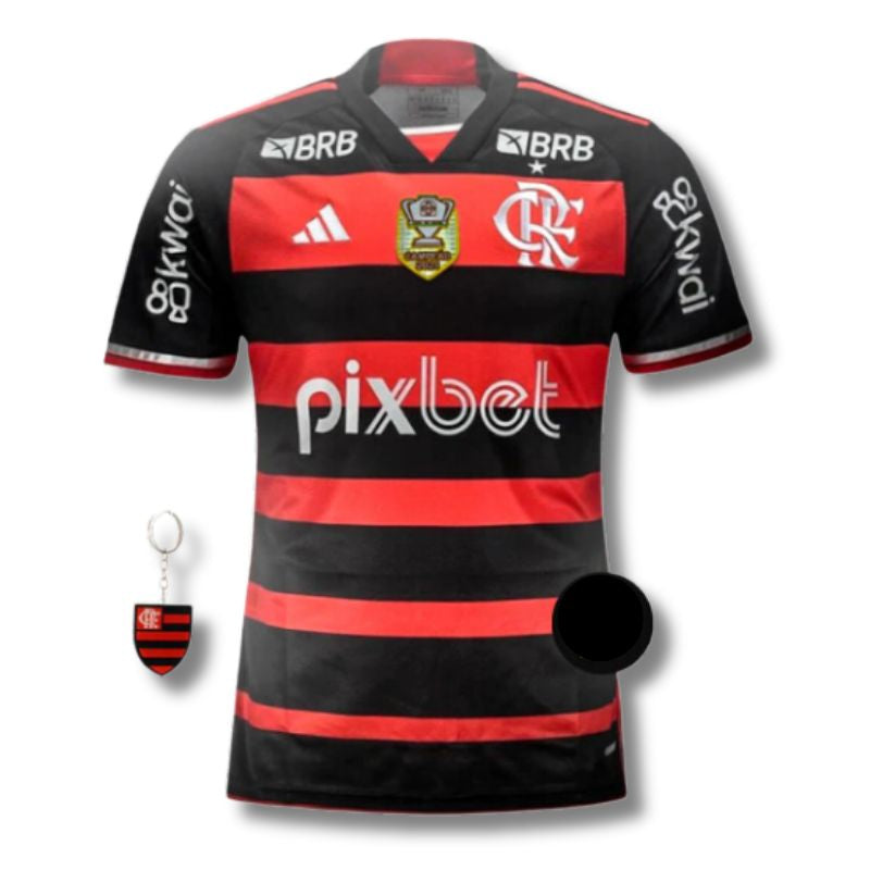Camisa do Flamengo 24/25 Rubro Negra com Patch campeão Copa do Brasil + Chaveiro