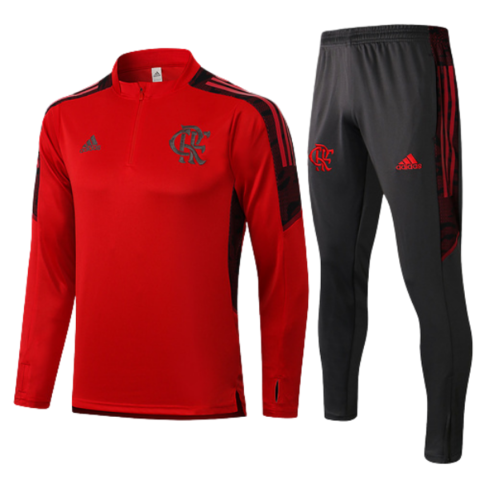 Conjunto Flamengo 21/22 Vermelho e Preto Com Ziper
