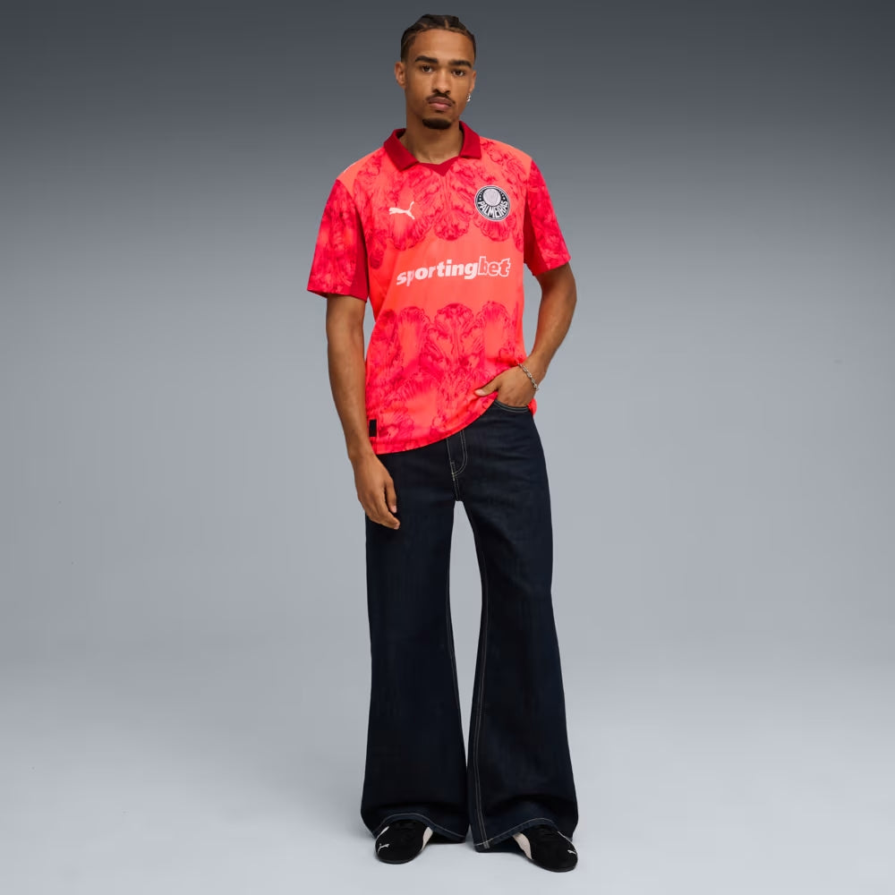 Camisa KIDSUPER X PALMEIRAS Torcedor Masculina VERMELHA com patrocínios